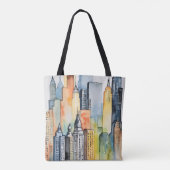 Tote Bag Aquarelle Peint Urbain Cityscape Skyscapers (Dos)