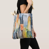 Tote Bag Aquarelle Peint Urbain Cityscape Skyscapers (De près)