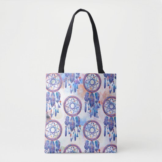 Tote Bag Aquarelle peinte à la main bleue Boho moderne (Devant)
