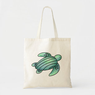 Tote Bag aquarelle peinte caricature de tortue de mer bleu 