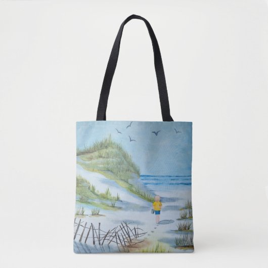 Tote Bag aquarelle peinture enfant sur la plage (Devant)