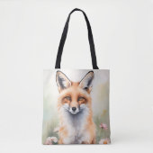 Tote Bag Aquarelle Peinture Fox avec Fleurs marguerites (Devant)