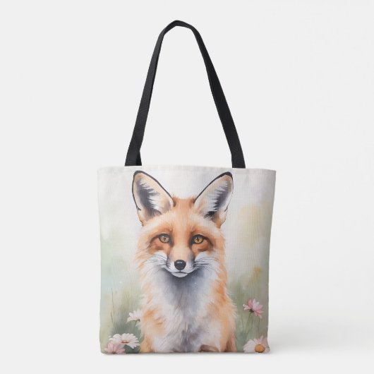 Tote Bag Aquarelle Peinture Fox avec Fleurs marguerites (Dos)