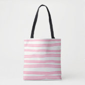 Tote Bag Aquarelle peinture rayures roses sur blanc (Devant)