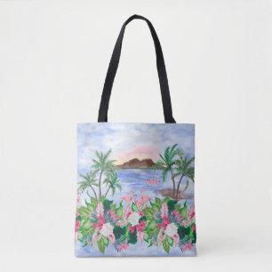 Tote Bag Aquarelle peinture sans couture motif avec hawaïen