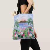 Tote Bag Aquarelle peinture sans couture motif avec hawaïen (De près)