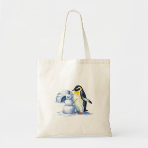 Tote Bag Aquarelle Penguin construire des bonhomme de neige