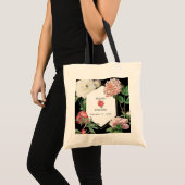 Tote Bag Aquarelle Peonies rose Fleurs Mariage Noir (Devant (produit))