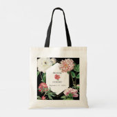 Tote Bag Aquarelle Peonies rose Fleurs Mariage Noir (Dos)