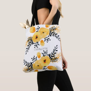Tote Bag Aquarelle personnalisée à fleurs jaunes