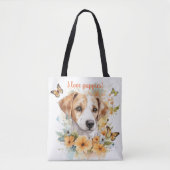 Tote Bag Aquarelle personnalisée avec chiot (Devant)