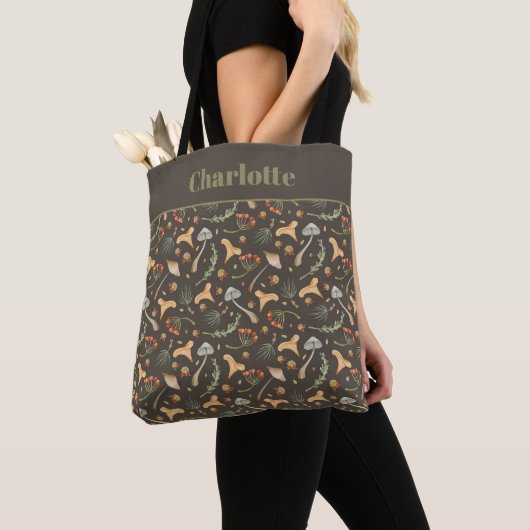 Tote Bag Aquarelle personnalisée Champignons Vintages & Ber (De près)
