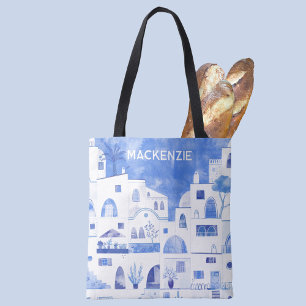 Tote Bag Aquarelle personnalisée de l'île grecque de Santor