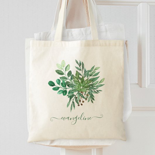 Tote Bag Aquarelle personnalisée en feuilles de verdure bot