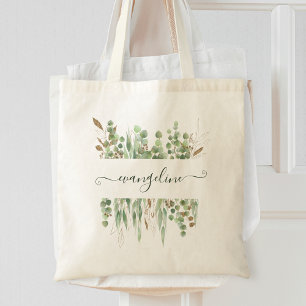 Tote Bag Aquarelle personnalisée Eucalyptus Vert Plutôt