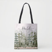 Tote Bag Aquarelle personnalisée Green Pine Forest Mountain (Devant)