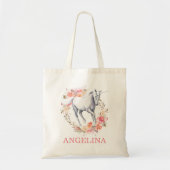 Tote Bag Aquarelle personnalisée Unicorne florale (Devant)