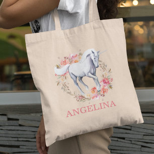 Tote Bag Aquarelle personnalisée Unicorne florale