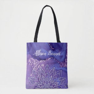 Tote Bag Aquarelle personnalisée violet blanc Mandala