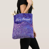 Tote Bag Aquarelle personnalisée violet blanc Mandala (De près)