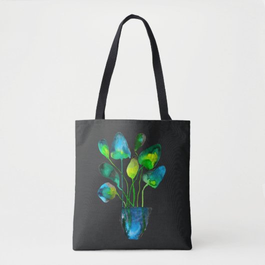 Tote Bag Aquarelle plante art vert et bleu abstrait (Devant)