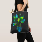 Tote Bag Aquarelle plante art vert et bleu abstrait (De près)