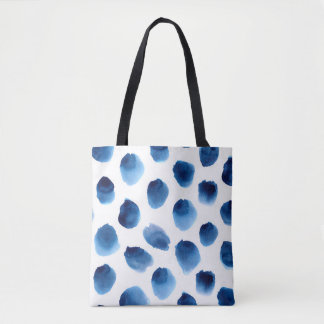 Tote Bag Aquarelle Points Bleus : Peint à la main sans cout