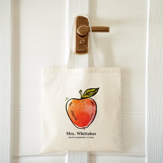 Tote Bag Aquarelle Pomme enseignant personnalisé