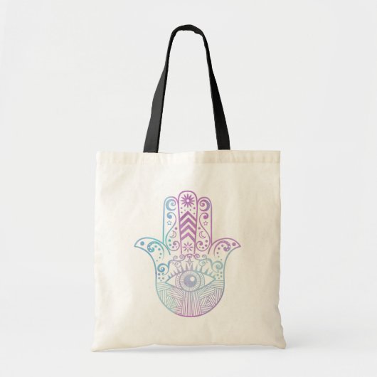Tote Bag Aquarelle pourpre et bleue de main de Hamsa (Devant)