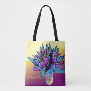Tote Bag Aquarelle pourpre Tulips Personnaliser