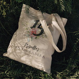 Tote Bag Aquarelle Quinceanera Florale Rose 15e anniversair