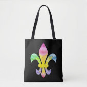 Tote Bag Aquarelle Rainbow Fleur de Lis en noir (Devant)