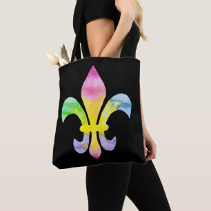 Tote Bag Aquarelle Rainbow Fleur de Lis en noir