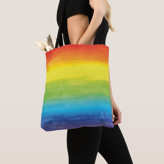 Tote Bag Aquarelle Rainbow Pride brillant Vibrant (De près)