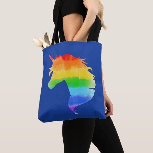 Tote Bag Aquarelle Rainbow Unicorn (De près)