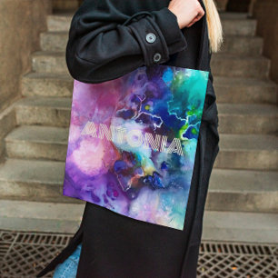 Tote Bag Aquarelle Rainbow Whimsable Nom personnalisable