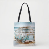 Tote Bag Aquarelle Retro Campervan Avec Surf (Devant)