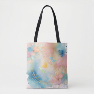 Tote Bag Aquarelle romantique "Amour" Design floral