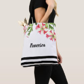 Tote Bag Aquarelle rose blanc Petunias Design floral (De près)