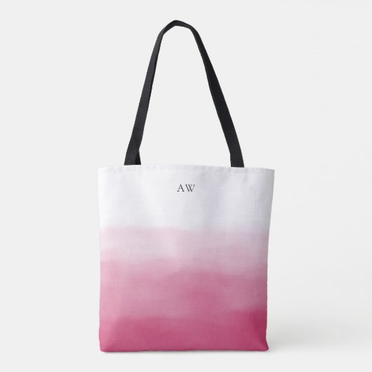 Tote Bag Aquarelle rose chaud Ombre Monogramme moderne (Dos)
