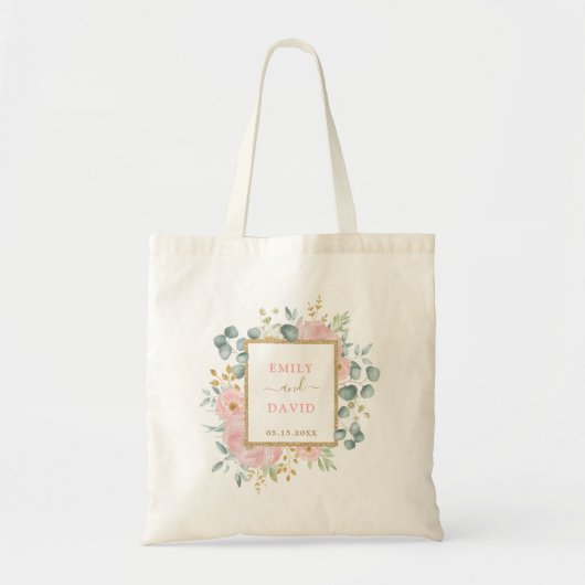 Tote Bag Aquarelle rose douce Mariage végétal (Devant)