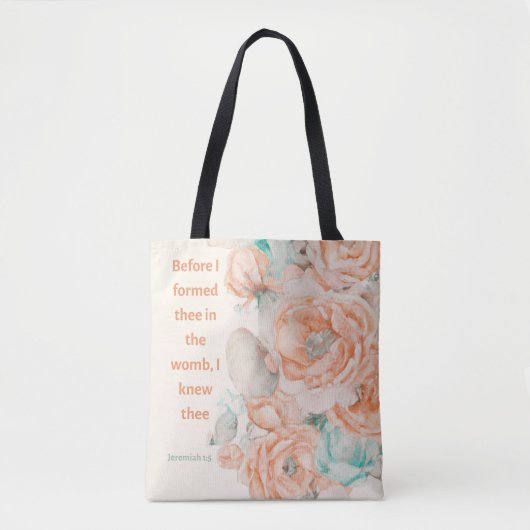 Tote Bag Aquarelle Rose Écriture chrétienne Jérémie 1:5 (Devant)