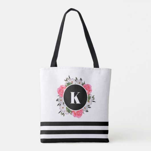 Tote Bag Aquarelle rose et blanc Roses Cercle Wreath (Dos)
