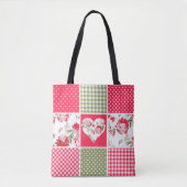 Tote Bag Aquarelle rose et vert Patchwork floral (Devant)
