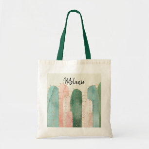 Tote Bag Aquarelle rose et verte de cactus