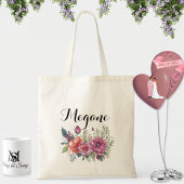 Tote Bag aquarelle rose fleurie nom bridesmaid à