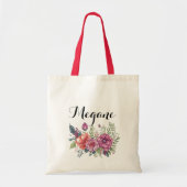 Tote Bag aquarelle rose fleurie nom bridesmaid à (Devant)