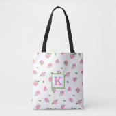 Tote Bag Aquarelle rose Hydrangée Monogramme (Devant)