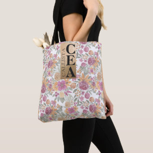 Tote Bag Aquarelle rose jaune doré rose