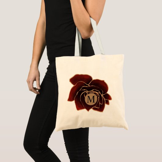 Tote Bag aquarelle rose or bordeaux faux feuille monogramme (Devant (produit))